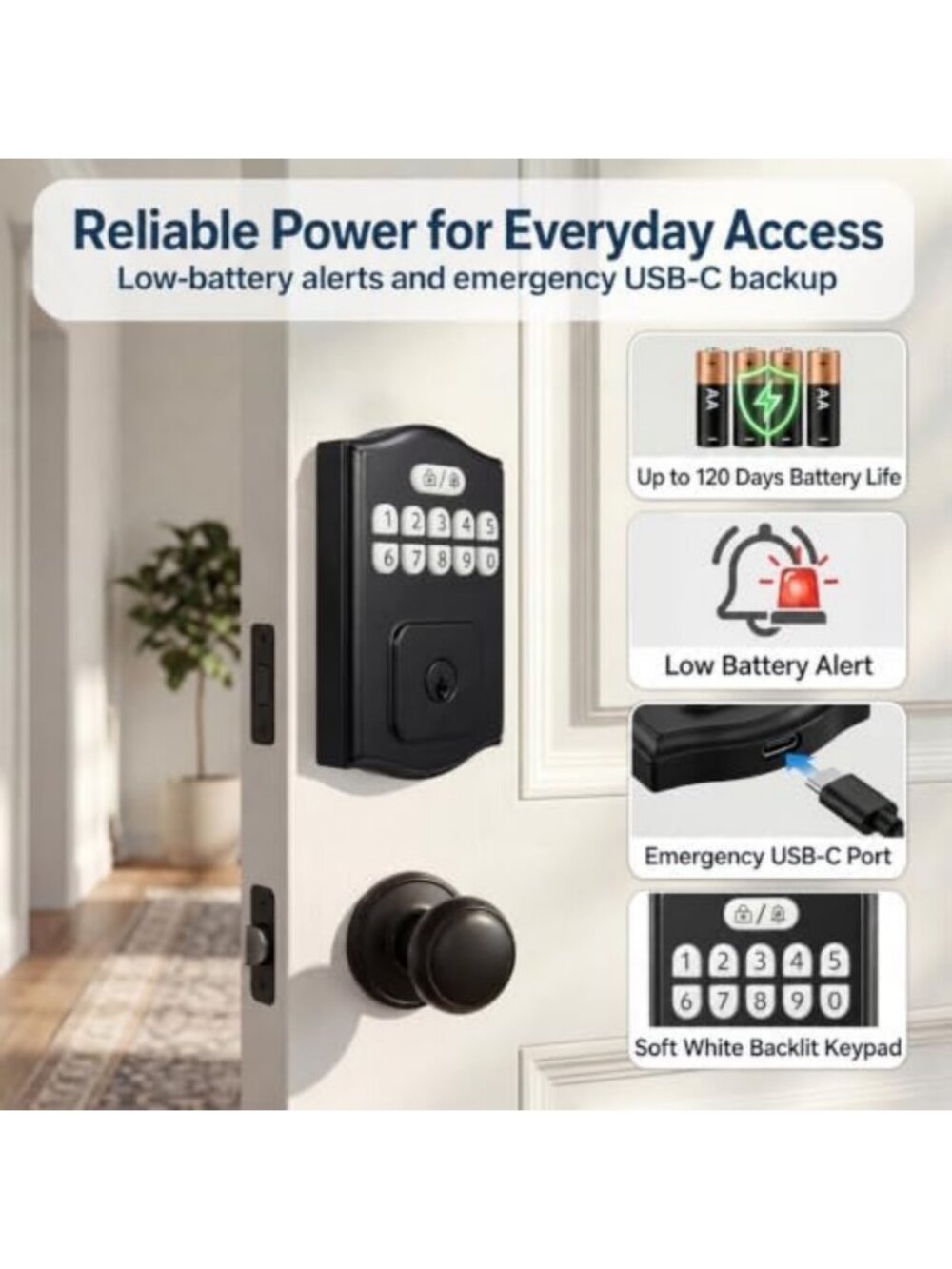 Smart Keyless Entry Deadbolt Lock with Keypad, 200 User Codes, Auto-Lock Feature - Picture 3 of 6